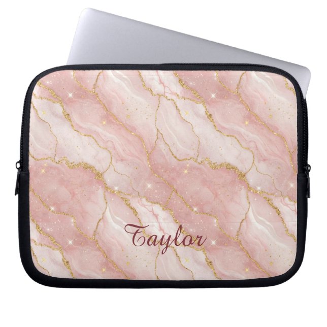 Capa Para Notebook Personalized Modern Rose Quartz Marble Gold Glitte (Frente)