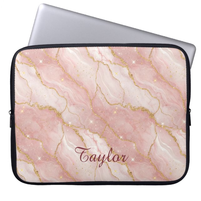 Capa Para Notebook Personalized Modern Rose Quartz Marble Gold Glitte (Frente)