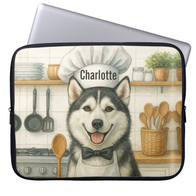 Capa Para Notebook Personalized Name Funny Siberian Husky Dog Chef (Frente)