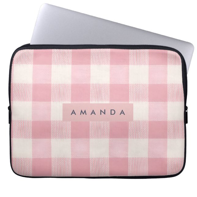 Capa Para Notebook Personalized Pastel Blush Pink Gingham (Frente)