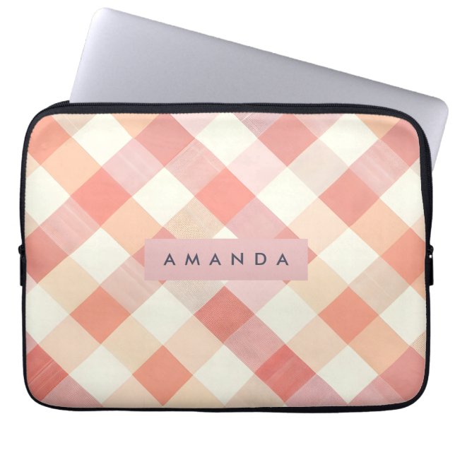 Capa Para Notebook Personalized Pastel Peach Checkered Modern  (Frente)