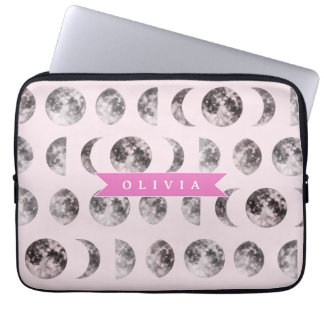 Capa Para Notebook Personalized Pink Moon Phase Celestial Name Gift