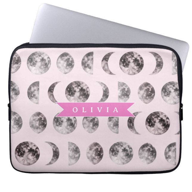 Capa Para Notebook Personalized Pink Moon Phase Celestial Name Gift (Frente)