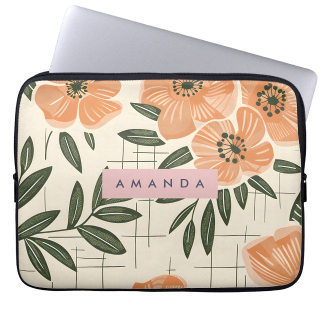Capa Para Notebook Personalized Retro Orange Flower Style (Frente)