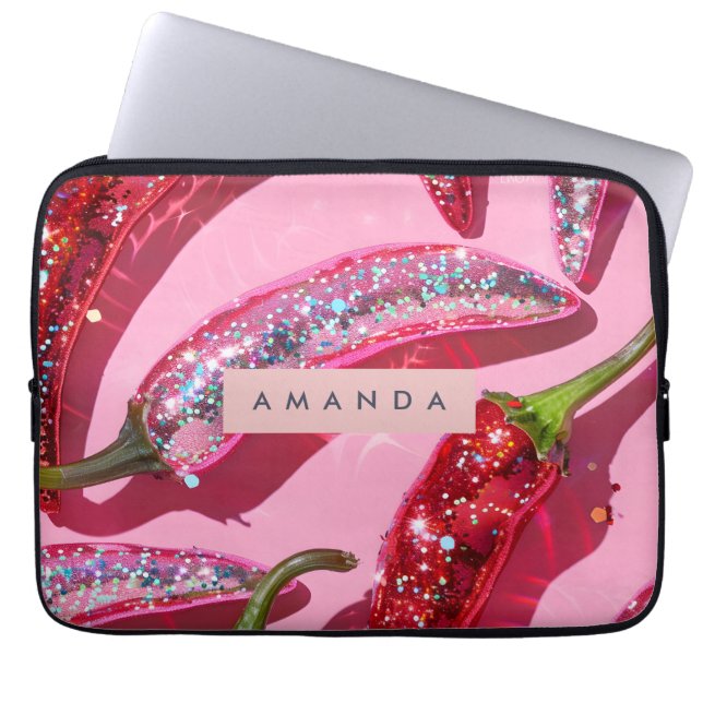 Capa Para Notebook Personalized Sparkling Hot Pink Glitter Chili (Frente)