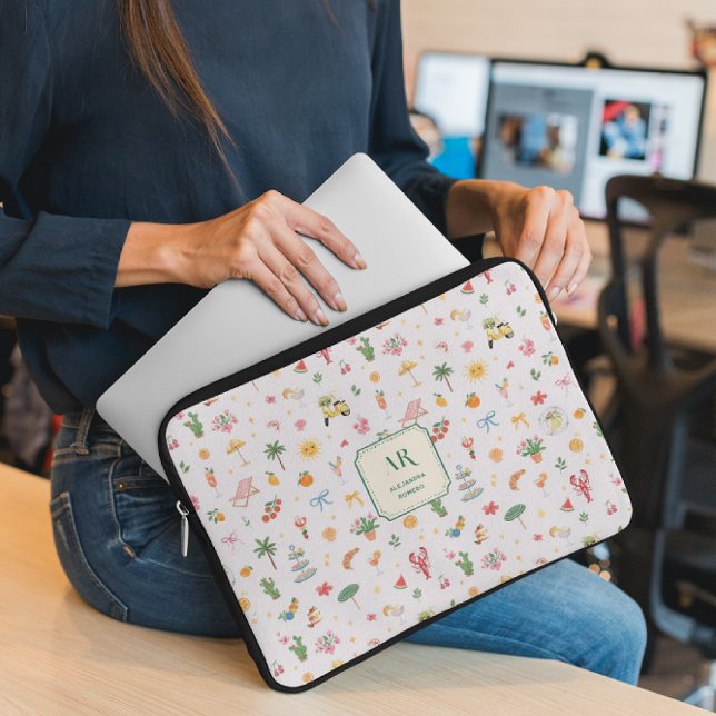 Capa Para Notebook Personalized Summer Watercolor Monogram (Criador carregado)