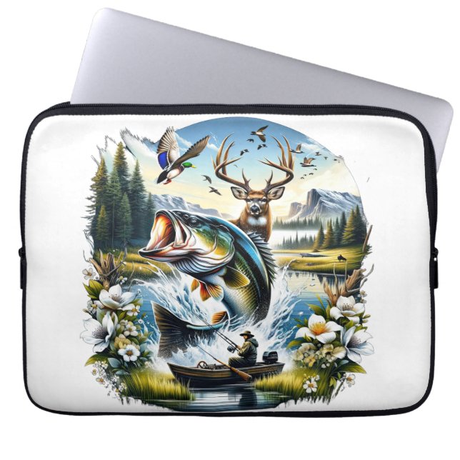 Capa Para Notebook Pesca, Caça ao Veado, Pato (Frente)