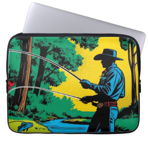 Capa Para Notebook Pescador na Margem do Rio Bolsa de Eletrônicos