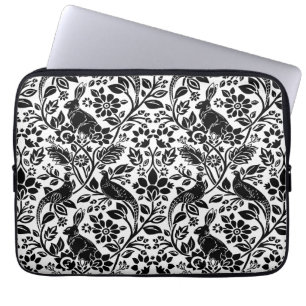 Capa Para Notebook Pheasant and Hare Patterno, Branco e Preto