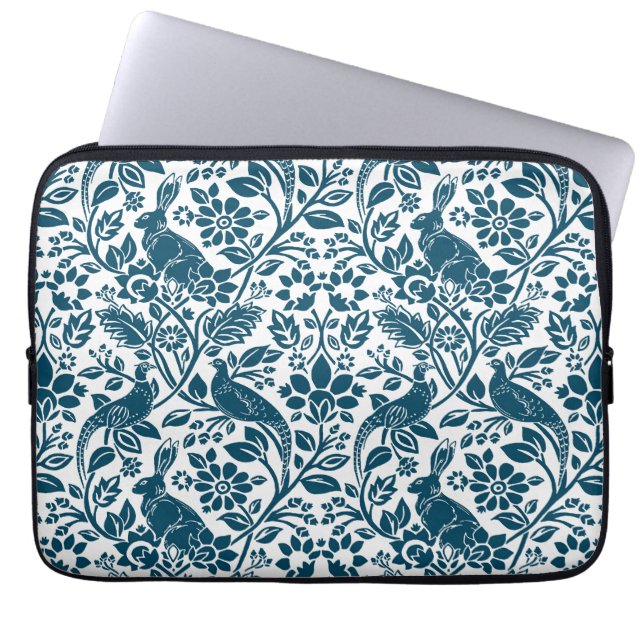 Capa Para Notebook Pheasant and Hare Patterno, White e Dark Blue (Frente)