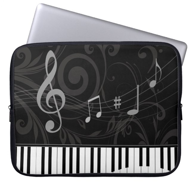 Capa Para Notebook Piano Whimsical e Notas Musicais (Frente)