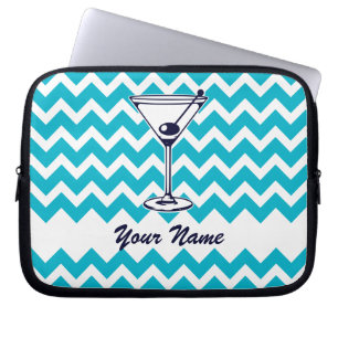 Capa Para Notebook Pictograma de Martini com padrão Chevron Azul