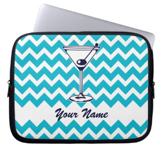 Capa Para Notebook Pictograma de Martini com padrão Chevron Azul