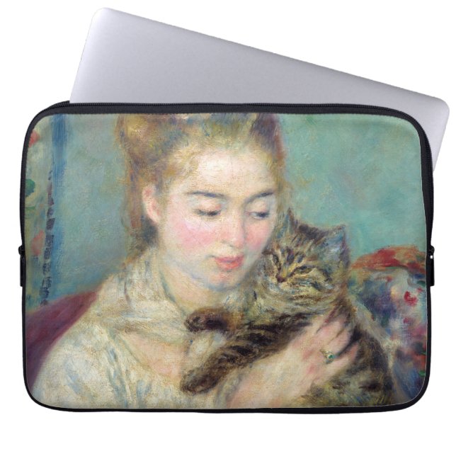 Capa Para Notebook Pierre-Auguste Renoir - Mulher com gato (Frente)