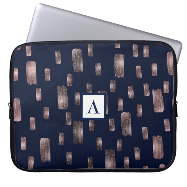 Capa Para Notebook Pincel Moderno Rosa Dourado e Azul Marinho Brilhan (Frente)
