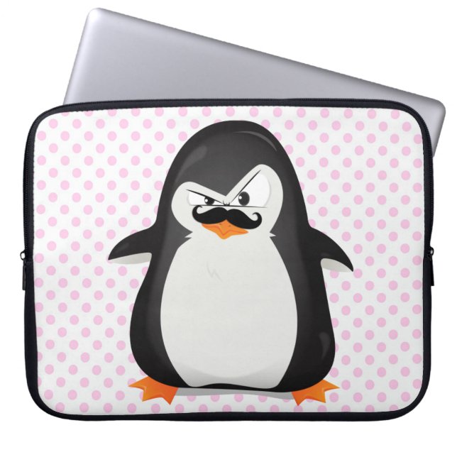 Capa Para Notebook Pinguim branco preto bonito e bigode engraçado (Frente)