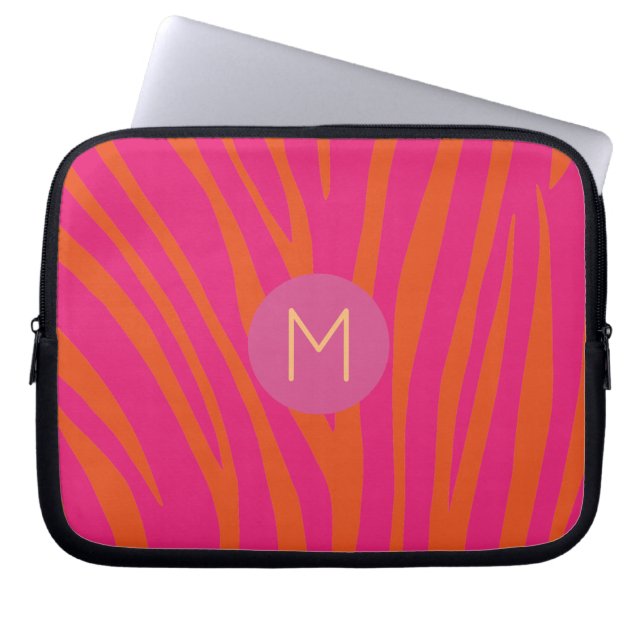 Capa Para Notebook Pink and Orange Zebra Stripes Modern Monogram (Frente)