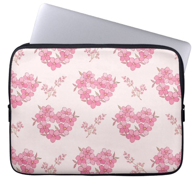 Capa Para Notebook Pink Floral Hearts Pattern Electronics Bag (Frente)