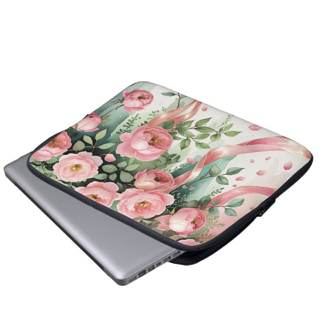 Capa Para Notebook Pink Roses and Ribbons (Frente Inferior)