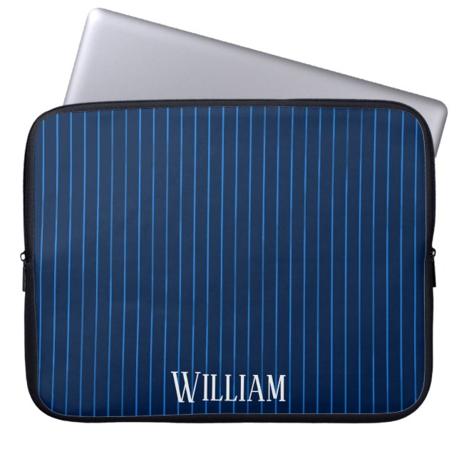 Capa Para Notebook pinstripes azuis personalizadas do marinho (Frente)