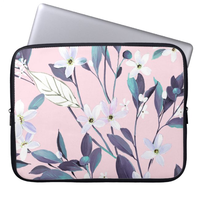 Capa Para Notebook Pintado à mão, com um elástico roxo elegante, flor (Frente)
