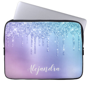 Capa Para Notebook pintinho Elegante gotas de brilho azul e roxo