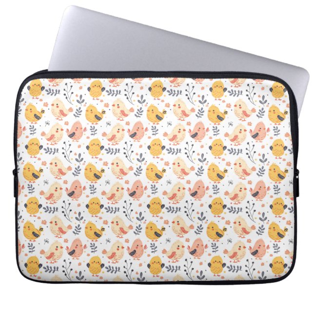 Capa Para Notebook Pintinhos Primavera e padrão floral bonitos (Frente)