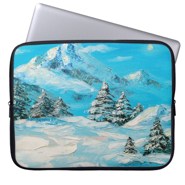 Capa Para Notebook pintura a óleo, paisagem de montanha de inverno co (Frente)