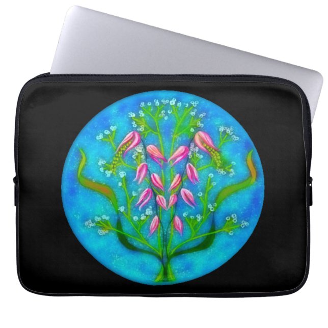 Capa Para Notebook Pintura Acrílica de Flores de Praia (Frente)