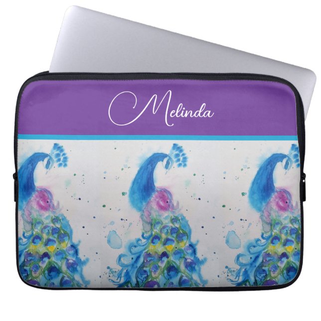 Capa Para Notebook Pintura Azul de Peacock Elegante (Frente)