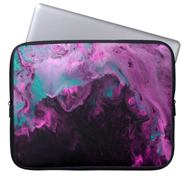 Capa Para Notebook Pintura criativa neon verde e roxa, abstrato (Frente)