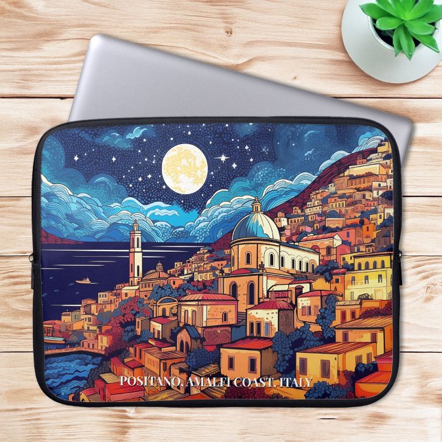 Capa Para Notebook Pintura da Costa do Positano Amalfi Itália Art Via (Painting of Positano Amalfi Coast Italy Art Travel Laptop Sleeve)