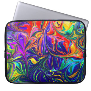 Capa Para Notebook Pintura de abstrato cor verde roxa e laranja