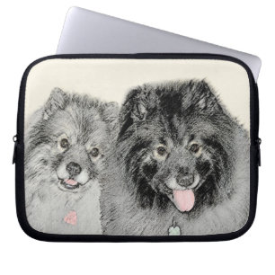 Capa Para Notebook Pintura de Keeshond, Mãe e Filho - Arte Original