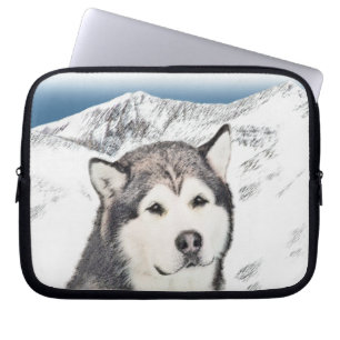 Capa Para Notebook Pintura de Malamute no Alasca - Arte de Cachorro O