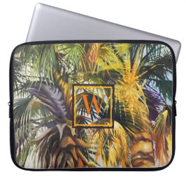 Capa Para Notebook Pintura de palmeiras tropicais com monograma