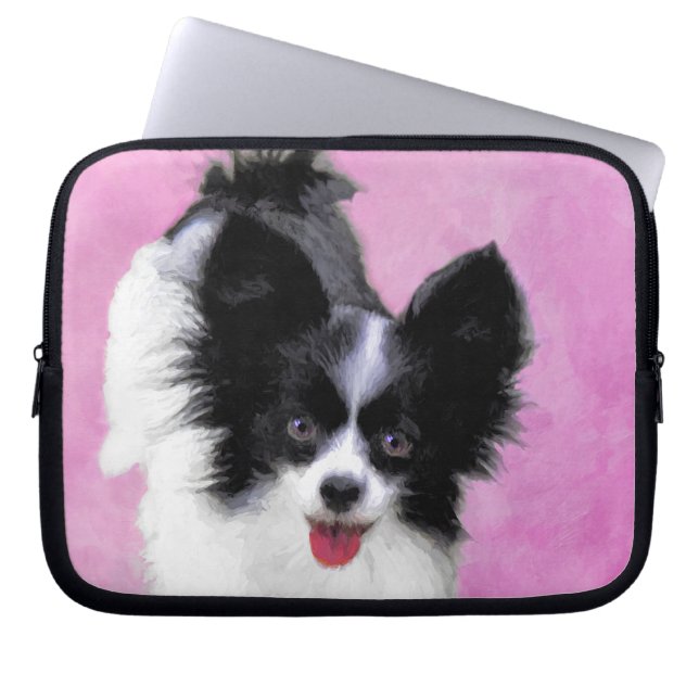 Capa Para Notebook Pintura de Papillon (Branco e Preto) - Arte Canina (Frente)