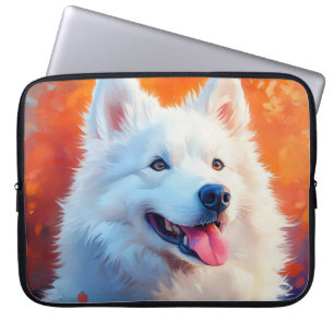 CAPA PARA NOTEBOOK PINTURA DE UM BELO CÃO BRANCO SAMOÍDO