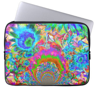Capa Para Notebook Pintura floral de girassol abstrato azul
