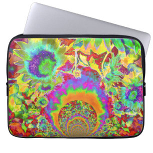Capa Para Notebook Pintura floral de girassol abstrato azul