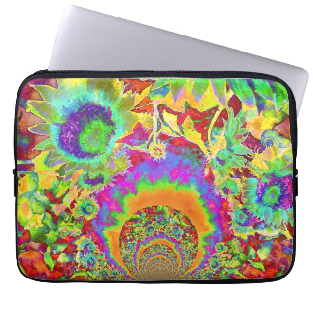 Capa Para Notebook Pintura floral de girassol abstrato azul (Frente)