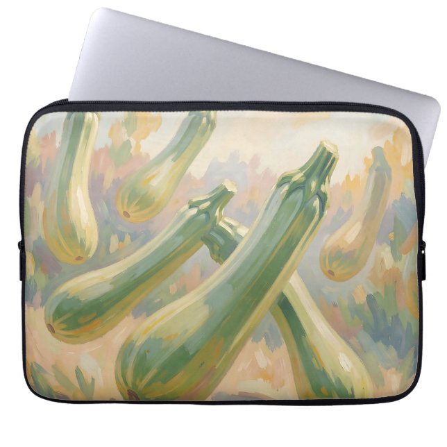 Capa Para Notebook Pintura Impressionista de Abobrinha Verde Fresca (Frente)