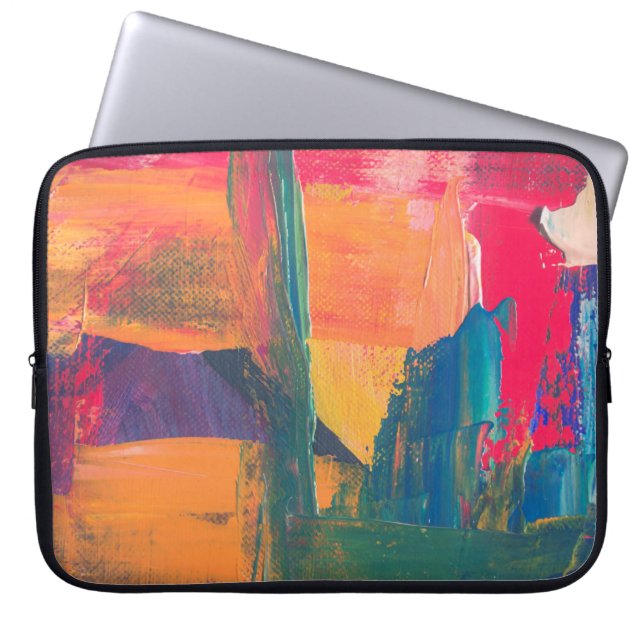 Capa Para Notebook Pintura verde, amarela e abstrato vermelha (Frente)
