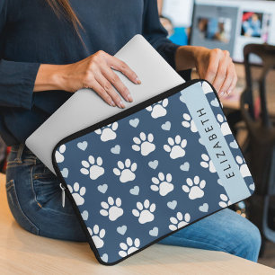 Capa Para Notebook Pinturas De Cães, Patas Brancas, Corações Azuis, S