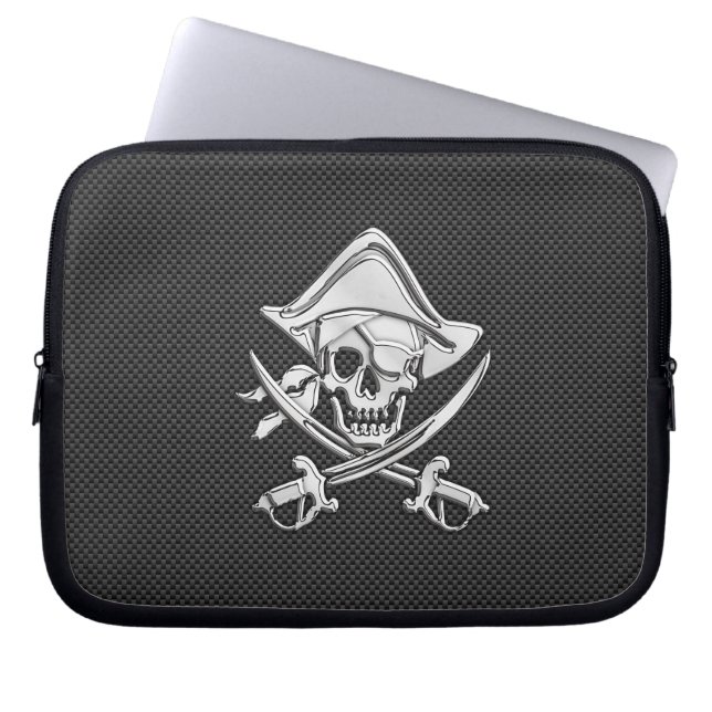 Capa Para Notebook Pirata Sorridente de Prata no Estilo de Fibra de C (Frente)