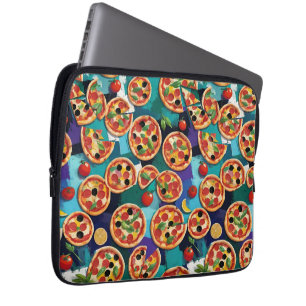 Capa Para Notebook Pizza De Pepperoni abstrato com Cor Azul