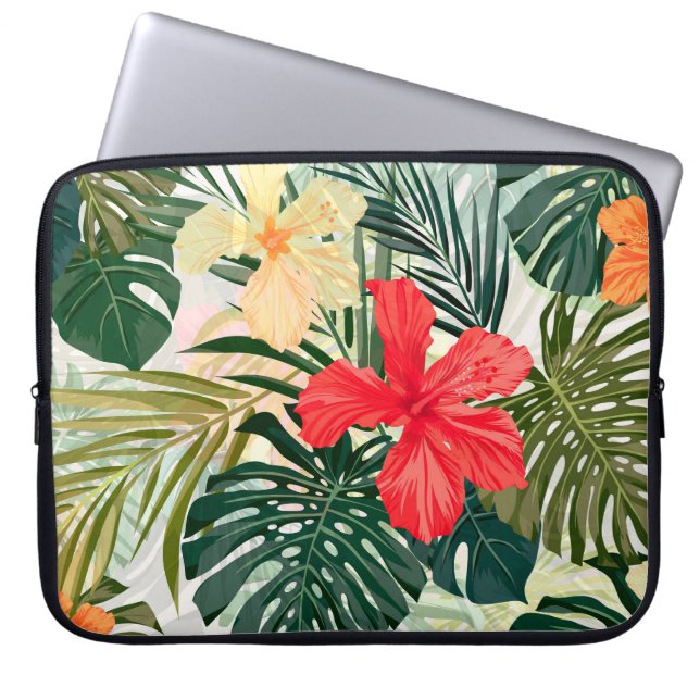 Capa Para Notebook Plantas tropicais havaianas, flores coloridas. (Frente)