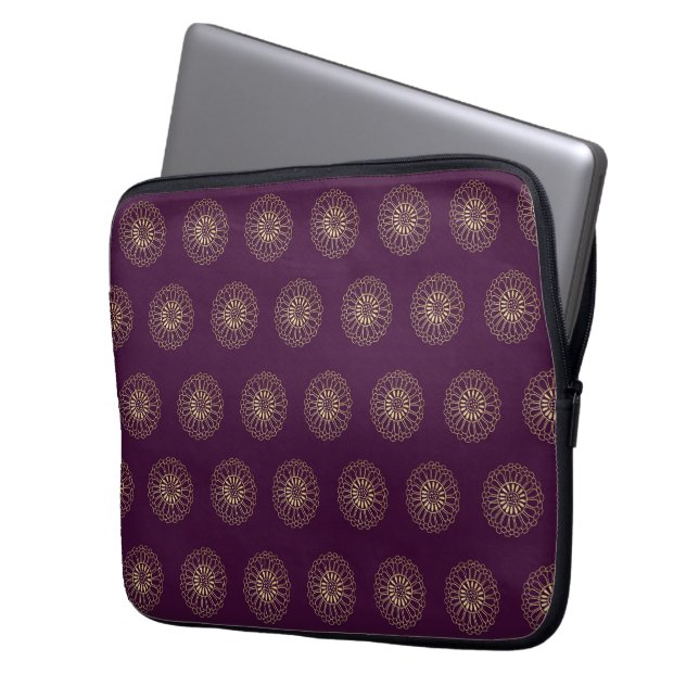 Capa Para Notebook Plum | Golden Zinnia Flower Medallions (Frente Esquerda)