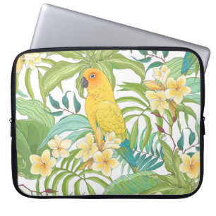 Capa Para Notebook Plumeria, Papagaio, Padrão Floral Vintage.