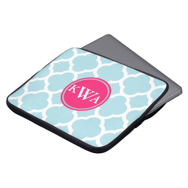 Capa Para Notebook Pó Azul Quatrefoil Rico Rótulo Monograma (Frente Topo)